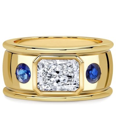 Italo Golden Bezel Setting Radiant Cut Three Stone Engagement Ring For Women