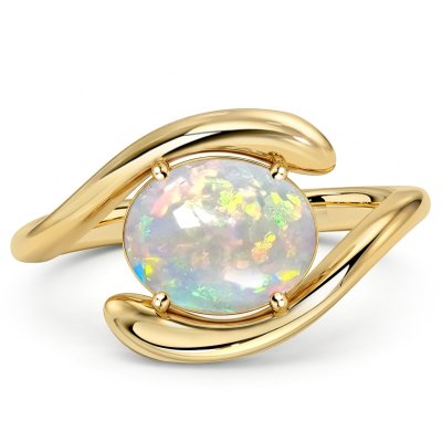 Italo Golden Bypass Solitaire Oval Cut Opal Ring For Women