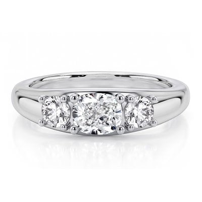 Italo East West Cushion Cut Three Stone Simple Ring For Women