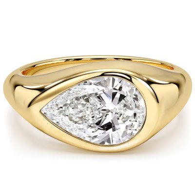 Italo Golden Bezel Setting Pear Cut Solitaire Engagement Ring For Women