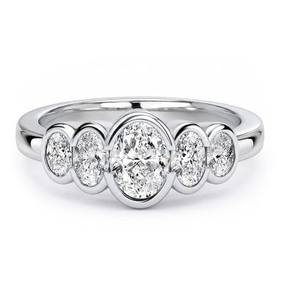 Italo Bezel Setting Five Stone Oval Cut Engagement Ring For Women