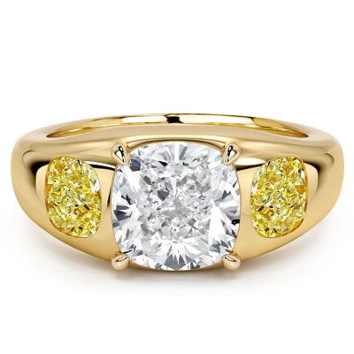 Italo Three Stone Yellow Topaz Ring Cushion Cut Engagement Ring For Women