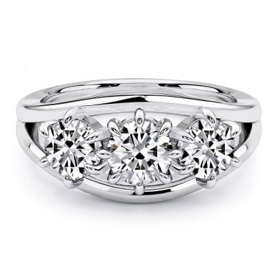 Italo Split Shank Round Cut Three Stone Engagement Ring For Women