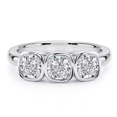 Italo Bezel Set Cushion Cut Three Stone Wedding Ring For Women