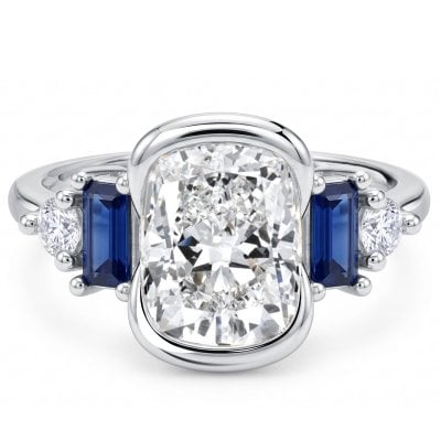 Italo Five Stone Half Bezel 4 Carat Cushion Cut Engagement Ring
