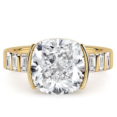 Italo Golden Half Bezel 4 Carat Cushion Cut Engagement Ring For Women