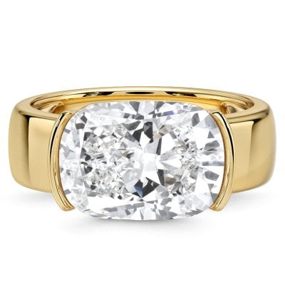 Italo Half Bezel East West Elongated Cushion Cut Engagement Ring For Women