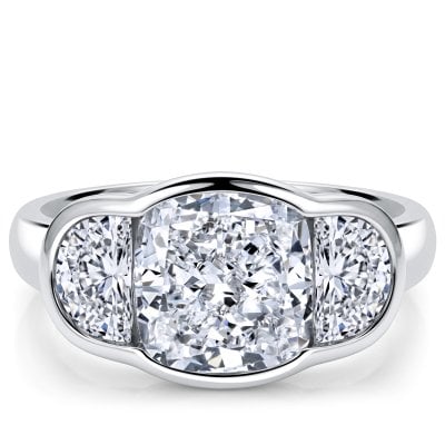 Italo Bezel Setting 4 Carat Cushion Cut Three Stone Bezel Ring