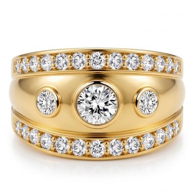 Italo Golden Vintage Bezel Set Three Stone Cocktail Ring For Women