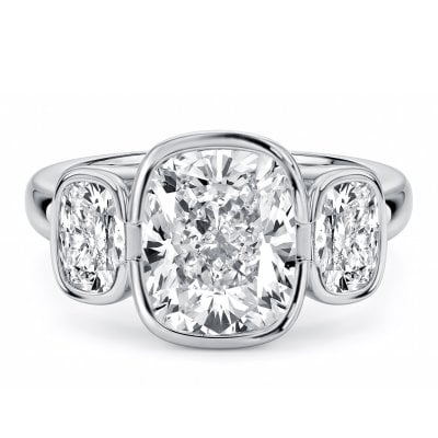 Italo Bezel Setting Three Stone Elongated Cushion Cut Engagement Ring For Women
