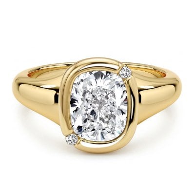 Italo Golden Symmetrical Bezel Setting Cushion Cut Engagement Ring