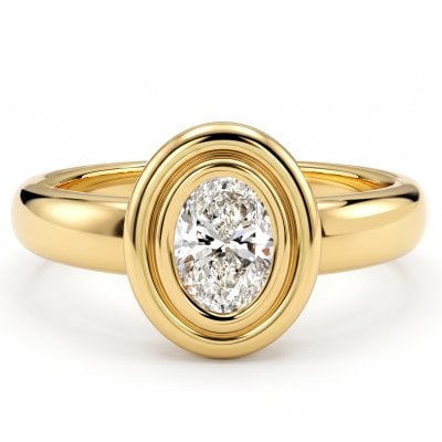 Italo Golden Bezel 1 Carat Oval Cut Solitaire Engagement Ring