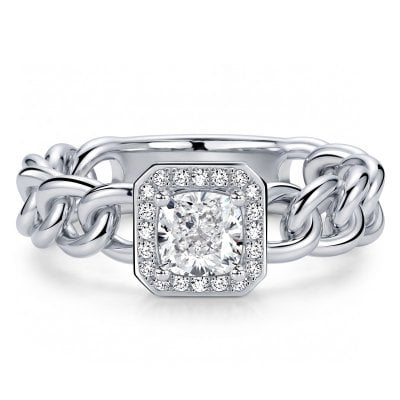 Italo Halo Cushion Cut Chain Link ring Unique Engagment Ring For Women