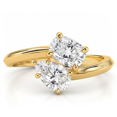 Italo Golden Toi Et Moi Pear & Cushion Cut Bypass Ring
