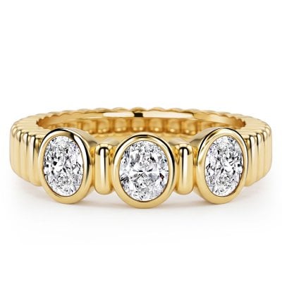 Italo Golden Bezel Setting Oval Cut Three Stone Engagement Ring For Women