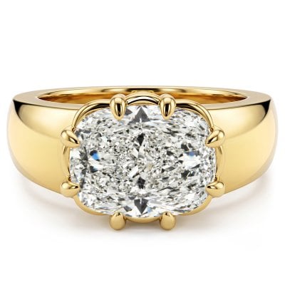 Italo Golden Multi Prong 3 Carat Elongated Cushion Cut Engagement Ring