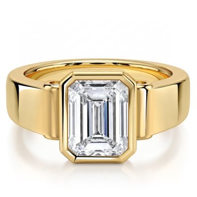 Italo Golden Bezel Setting Solitaire Elongated Emerald Cut Engagement Ring