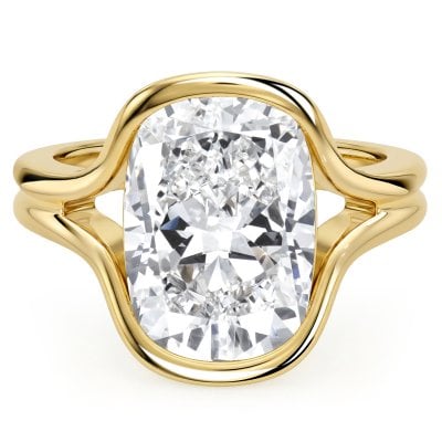 Italo Bezel Split Shank 5 Carat Elongated Cushion Cut Engagement Ring