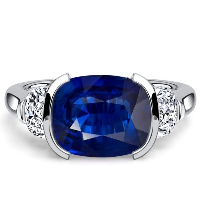 Italo Half Bezel Cushion Cut Blue Sapphire Ring Three Stone Ring For Women