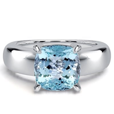 Italo Solitaire 4 Carat Cushion Cut Aquamarine Ring For Women