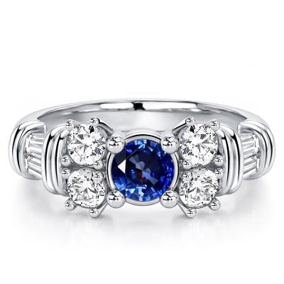 Italo Floral Blue Sapphire Round Cut Engagement Ring For Women