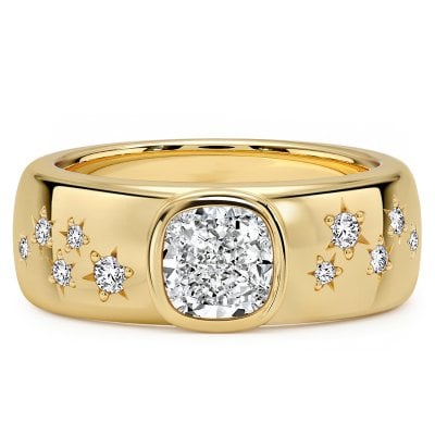 Italo Golden Waterfall Bezel Setting Cushion Cut Engagement Ring For Women