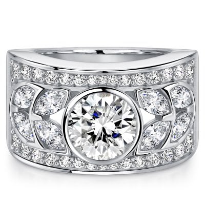 Italo Bezel Setting Floral Filigree Round Cut Unique Engagement Rings