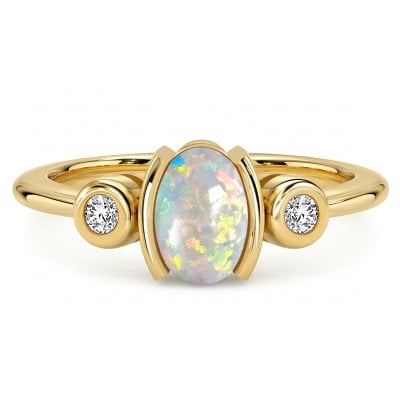 Italo Golden Bezel Setting Opal Three Stone Engagement Ring For Women