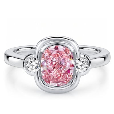Italo Bezel Setting Pink Sapphire 1 Carat Cushion Cut Three Stone Rings