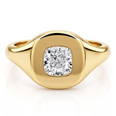 Italo Golden Bezel Set Cushion Cut Classic Engagement Ring Bezel Signet Ring