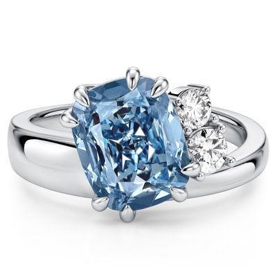 Italo Three Stone Blue Topaz Elongated Cushion Cut Engagement Ring