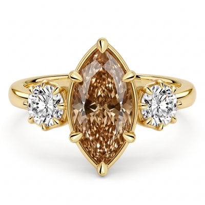Italo Golden Marquise Cut Champagne Three Stone Engagement Ring