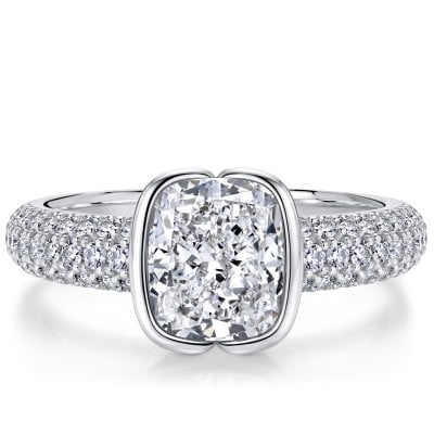Italo Micro Pave 3 Carat Elongated Cushion Cut Half Bezel Ring For Women