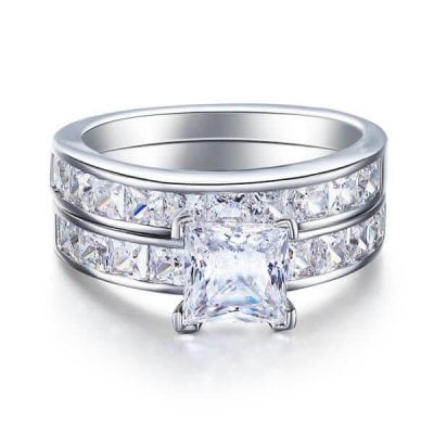 Sterling Silver Princess Cut Wedding Sets