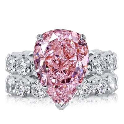 Italo Pear Cut Pink Sapphire Eternity Engagement Ring Sets For Women