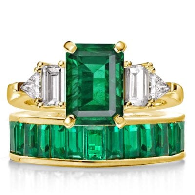 Italo Emerald Green Double Side Stones Emerald Engagement Ring Sets For Women