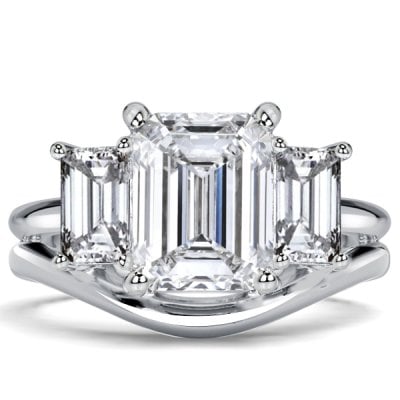 Italo White Sapphire Emerald Cut Three Stone Engagement Ring Sets For Women