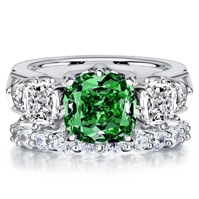 Italo Five Stone Emerald Sapphire Cushion Cut Engagement Ring Sets For Women
