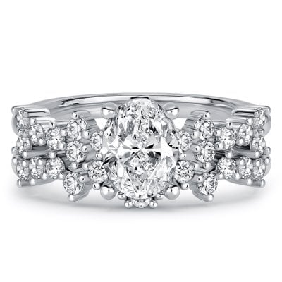 Italo Dainty Waterfall Oval Cut Engagement Ring Set Bridal Set