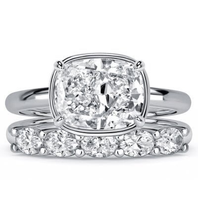 Italo Bezel Setting Cushion Cut Engagement Ring Set Wedding Set