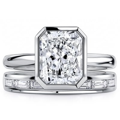 Italo Bezel Setting Radiant Cut Engagement Ring Sets For Women