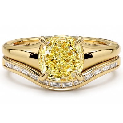 Italo Yellow Topaz 3 Carat Cushion Cut Engagement Ring Sets For Women