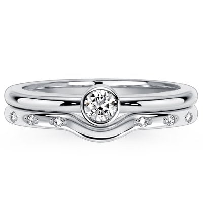 Italo Bezel Setting Round Cut Engagement Ring Sets For Women