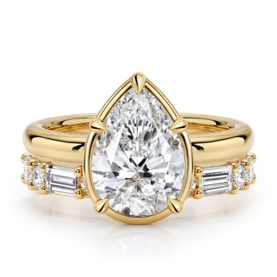 Italo Golden Solitaire 2 Carat Pear Cut Engagement Rings Sets