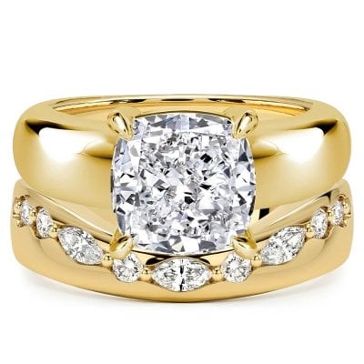 Italo Golden 4 Carat Cushion Cut Solitaire Engagement Ring Set Bridal Set