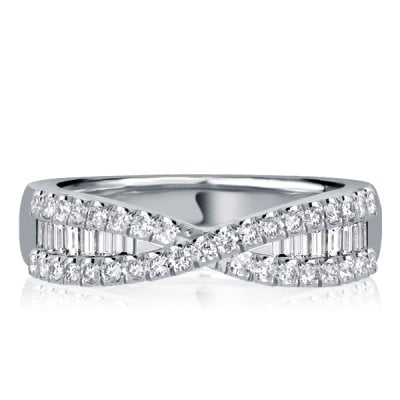 Criss Cross Baguette Sterling Silver Wedding Band For Women