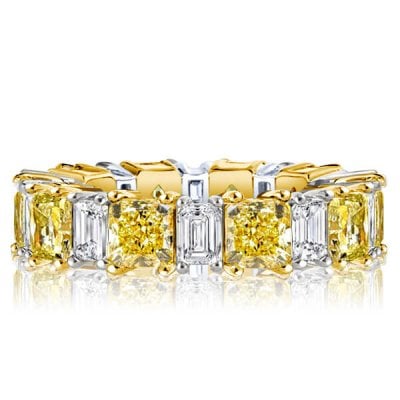 Two Tone Radiant Cut Yellow & White Sapphire Wedding Band