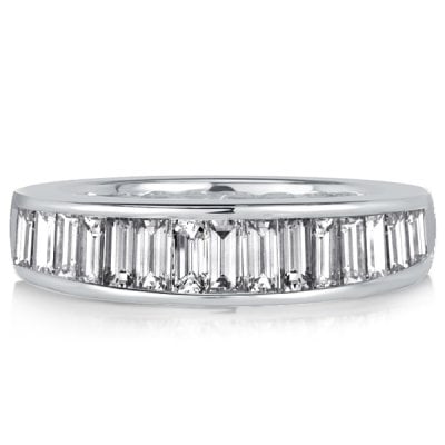 Italo Baguette Cut White Sapphire Half Eternity Wedding Band