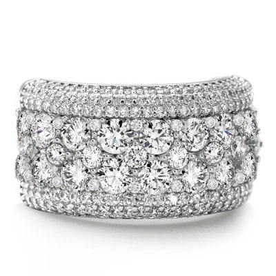 Round Cut Micro Pave Setting Multi Row Wedding Band For Women