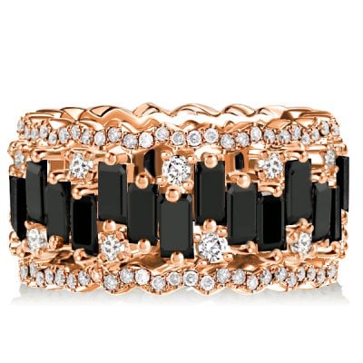 Black Baguette Cut Rose Gold Eternity Wedding Band For Women
